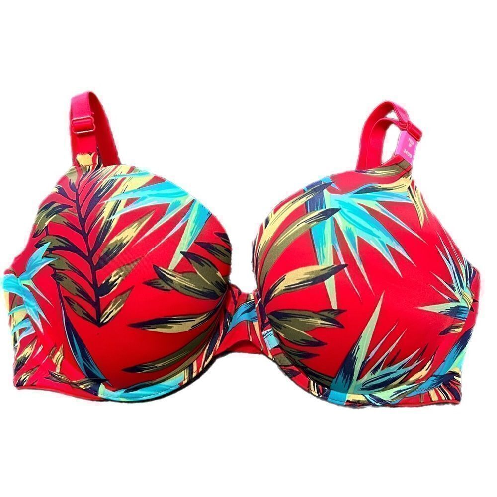 Victoria’s Secret Pink Wear everywhere Push Up Padded bra red palms 34D - Picture 6 of 8